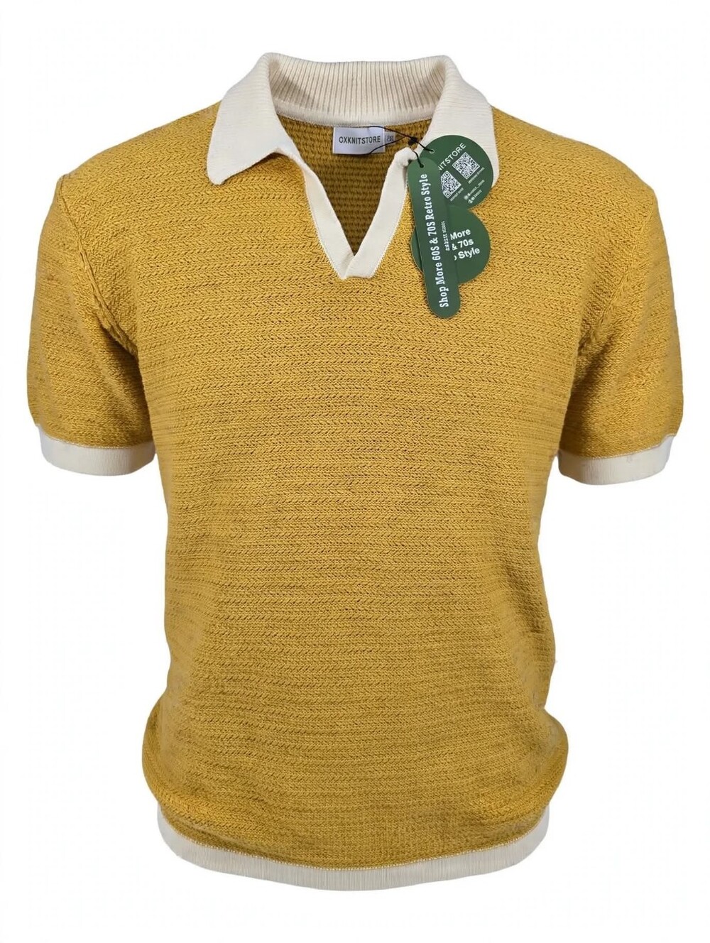 NEW OXKNIT Store Knit Polo Sweater Shirt Men's 2XL Retro 70s 60s Gold Cream Golf